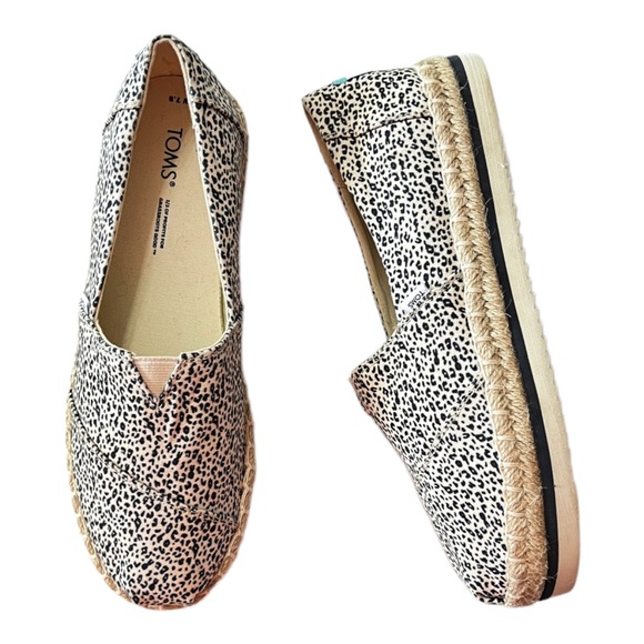 TOMS Alpargata Rope Platform Slip On Black Cream Leopard Print Women's Size 7.5 - Picture 2 of 9